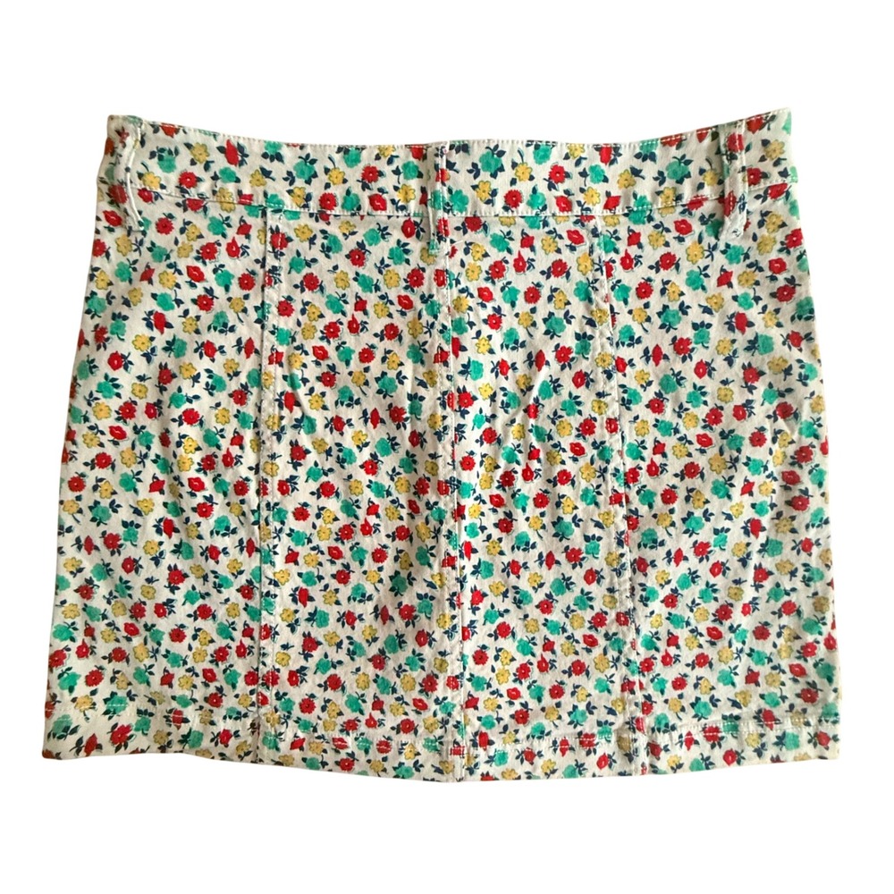 Cottagecore Boho Twee J.Crew Floral Button Front Denim Mini Skirt Size 10 - Picture 2 of 5